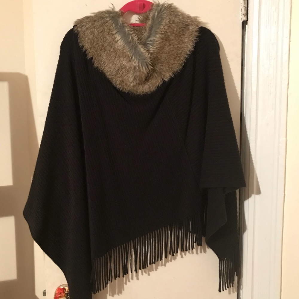Black with faux fur poncho